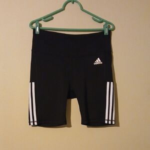 Adidas Women's Black Shorts with White Stripes Size L